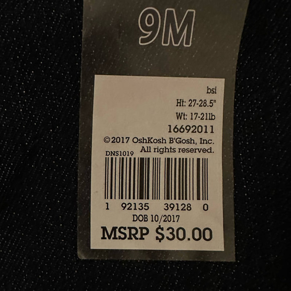 Nwt OshKosh Dark Wash Skinny Jeans 9Mo - Picture 4 of 5